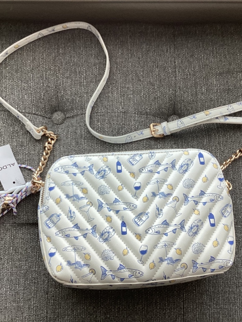 ALDO Quilted Crossbody Bag – Nautical Fish & Lemon Print